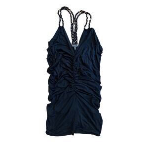 NWT Bebe Vintage Y2K Black Double Braided Back Ruched Scoop Neck Tunic Top M